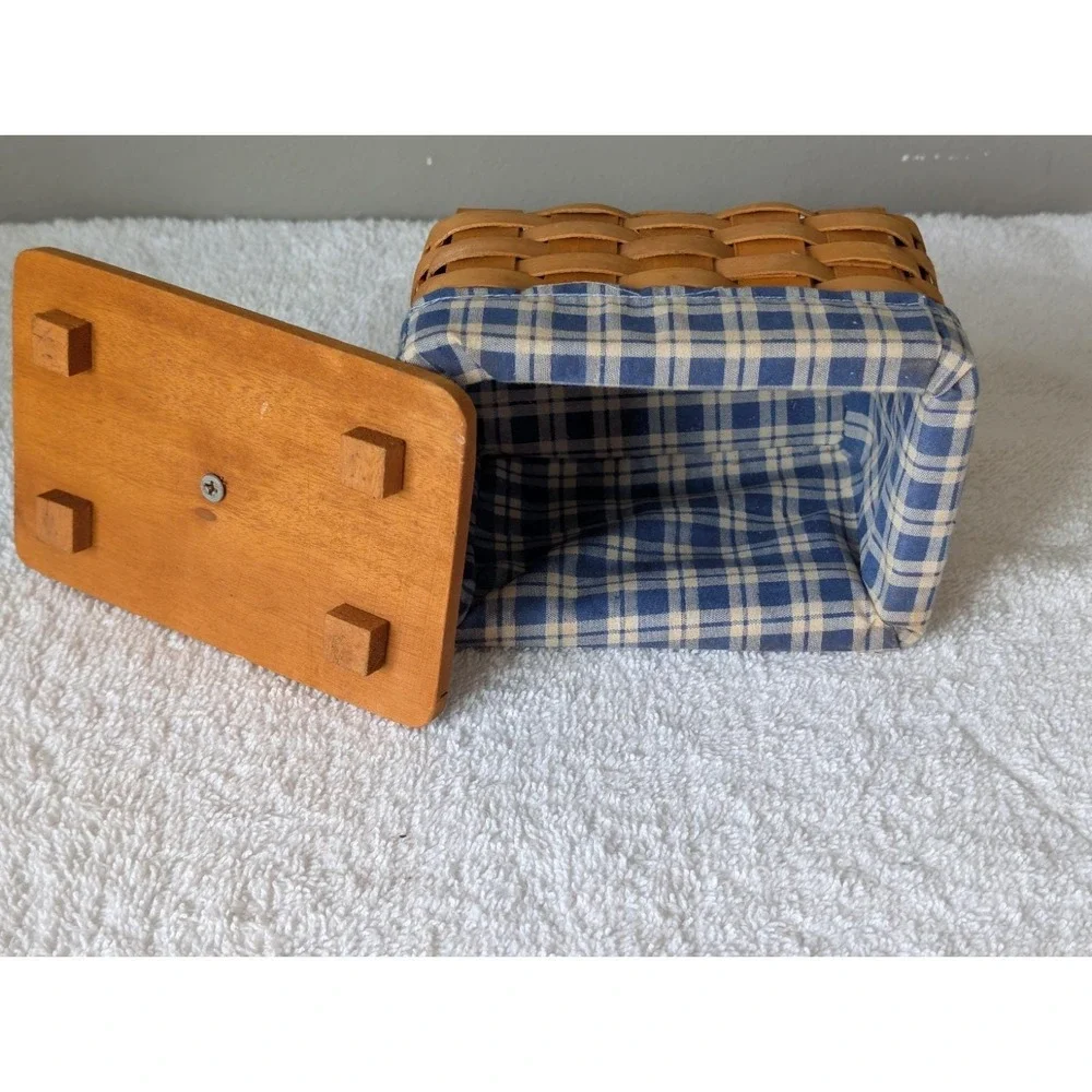 VTG Wooden Woven Favorite Recipe Basket Box Plaid Liner Cottage Core Farmhouse